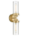 Trending Gold Finish Vanity Lights With Clear Glass Cylinder Shades Over Mirror Indoor Wall Sconce Modern Cylinder Up And Down Mount Lamp