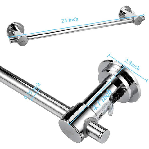 Close-up of 24 Inch Suction Cup Towel Bar No Drill Removable Vacuum Towel Holder showing dimensions and mounting details.