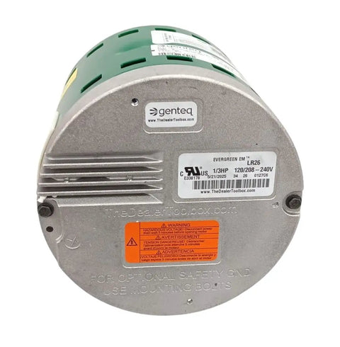 Image of Replacement X13 Furnace Blower Motor One Third HP 208 to 230V Universal Reversible with green and silver casing
