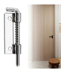 Two Pack Spring Loaded Latches Stainless Steel Security Bolt Latch For Doors Cabinets Chests Privacy Lock with door in background