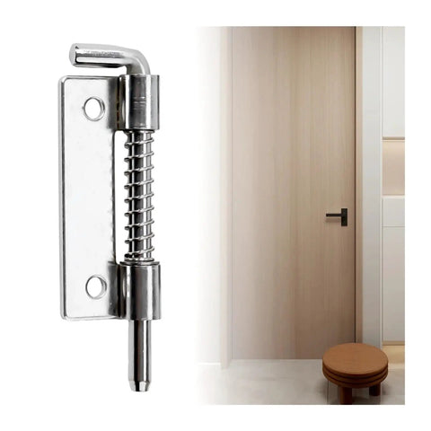 Two Pack Spring Loaded Latches Stainless Steel Security Bolt Latch For Doors Cabinets Chests Privacy Lock with door in background