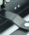 Close-up of Hidden Folding Seat Hinge Kit For Cabinets And Closets Beefy Heavy Duty Stool Bracket Hinges in matte black metal