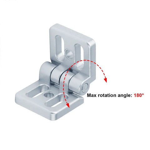 Heavy Duty Zinc Alloy T Slot Aluminum Extrusion Door Hinges 4 Pack For 4040 And 1515 Profiles with 180° rotation angle.
