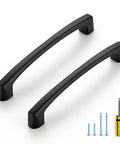 30 Pack 5 Inch Hole Center Kitchen Cabinet Handles Curved Black Zinc Alloy Drawer Pulls For Cabinets with screws and screwdriver