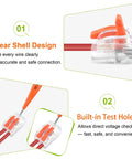 Pro Grade Lever Wire Connector Kit with transparent clear shell and voltage test hole for accurate wire connection and safety.