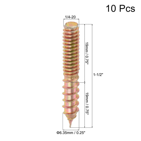 Heavy Duty Zinc Plated Hanger Bolts 1/4 20 X 1-1/2 Double Head Dowel Screws Wood Furniture 10 Piece Set solid carbon steel screw