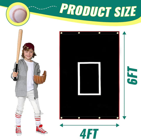 Portable Baseball Batting Backstop 4x6 Ft PVC Vinyl Quick Setup Backdrop with child holding bat and glove