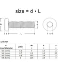 Technical diagram of Flat Hex Socket Head Bolts Set for DIY Furniture and Projects M3x6mm 304 Stainless Steel A2 70