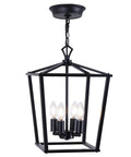 Farmhouse Lantern Pendant Light for Kitchen Island and Dining Room, 12 Inch Black Openwork Cage Chandelier with Four Candelabra Bulbs