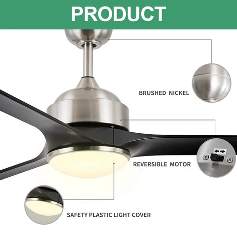 Ceiling Fan With Lights In Brushed Nickel Three Blades 60 Inch Dimmable LED Light 3000K UL Listed Indoor Ceiling Fan