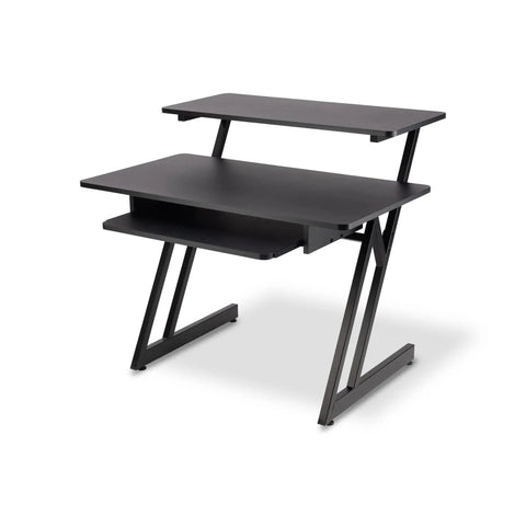 Solid As A Rock Wood Studio Workstation Providing Dual Tier Layout And Prime Workspace For Recording Audio Mixing Video Editing Streaming Gaming And Comfortable At Home Setup In Durable Black