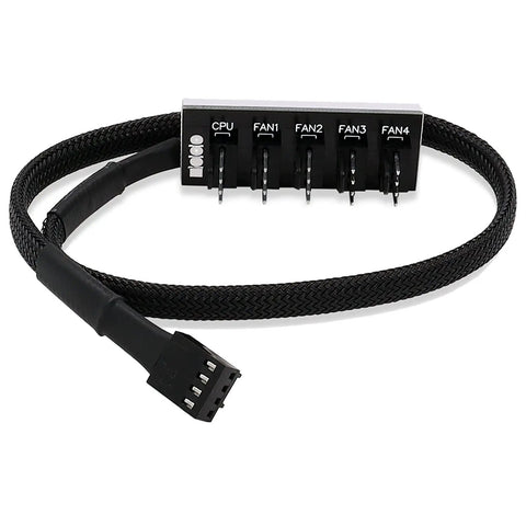 Five Way Fan Hub Splitter Cable For Desktop PCs PWM 4 Pin And 3 Pin Fans Power Extension Cord Adaptor, black cable