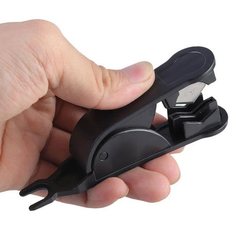 Close-up of hand holding a Heavy Duty Nylon And PVC Pipe Cutter Tool For Cutting Quarter Inch Three Eighths Inch And Half Inch Nylon PU PVC Tubing