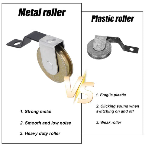 Comparison of Metal roller and Plastic roller for sliding screen doors, highlighting durability and noise levels.