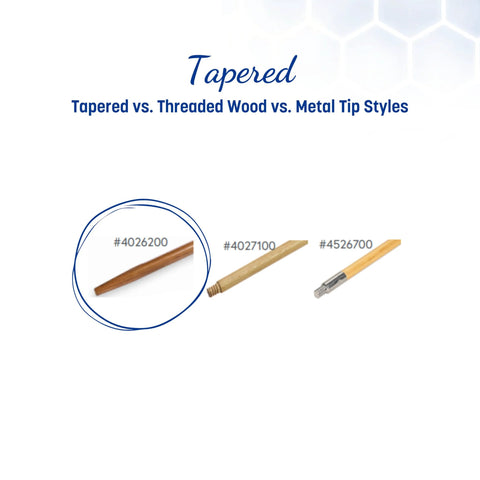 60-Inch Flo-Pac Tapered Wood Handle With Lacquered Hardwood For Standard Threaded Tools, shown with other handle styles.