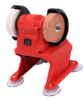 Badafaci Portable Mini Bench Grinder With Coarse Fine Corundum Wheels For 18V Battery Powered Metal Wood Jewelry Polishing Sharpening Electric Tool, red body with dual grinding wheels.