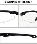 Anti Fog Tactical Shooting Glasses For Men with durable frame, Z87+ stamped, side and front view showing lightweight design.