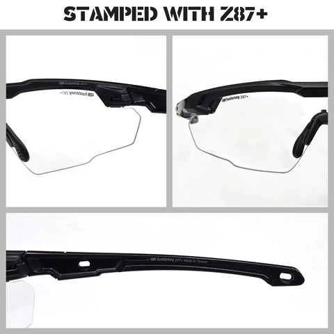Rugged Ballistic Safety Glasses For Range Use, Range Ready Eye Protection For Men, ANSI Z87.1 Plus and OSHA Compliant frame detail