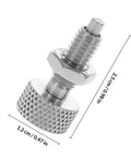 Heavy Duty Stainless Steel Spring Plunger Pins 2 Pack With Knurled Non Slip Grip Easy Install, dimensions shown, close-up view.