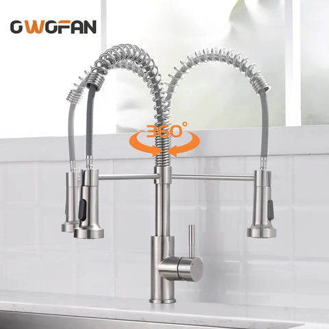 Low Lead Commercial Kitchen Faucet With Solid Brass Construction, Single Handle Pull Out Sprayer, Brushed Nickel Finish