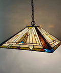 Tiffany Style Stained Glass Pendant Light Fixture, 16 Inch Wide Hanging Lamp With Two Lights, Mission Antique Pendant Lighting