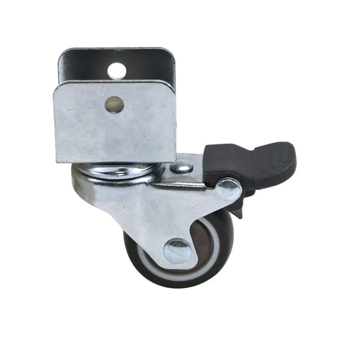 Swivel Caster Wheels With Brakes For Furniture, U-Shape Bracket, 360 Degree Plate, TPR Rubber Wheels, Stainless Steel Bracket, Side View