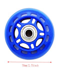 Single blue wheel from 4 Pieces Inline Skate Wheels 70mm with Pre Installed Bearings Blue Durable PU Wear Resistant Replacement for Beginner Rollerblades