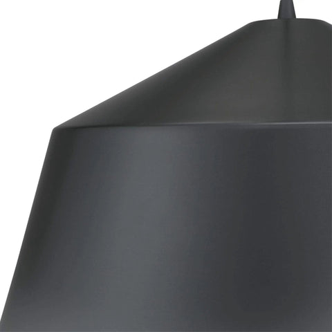 Close-up of Matte Brushed Gun Metal Finish One-Light Indoor Pendant In Black With Classic Shape And Time-Worn Vibe.