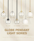 Two Pack Modern Gold Pendant Lights With Clear Glass Globes For Kitchen Island Dining Room Bedroom Hallway And Bathroom Trendy Lux Metal Finish With Wow Factor, featuring multiple globe designs.