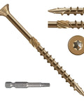 3 Inch Deck Screws For Outdoor Wood With Golden Brown Epoxy Coating Rust Resistant Exterior Decking Screws Size 10 By 3 Inch Torx Star Drive Head T25 Bit Included 55 Pcs 1 Lb close-up view