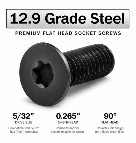 Top Shelf Ten Pack Number Six Forty Eight By One Quarter Inch Countersunk Torx Gunsmith Screws For Ruger Ten Twenty Two Rifles, flat head design, 12.9 grade steel, 6-48 thread.