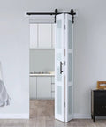 36x84 Bi Fold Barn Door Set With Glass Look, Double Sliding Door, Hardware Kit And Handle, Solid MDF With PVC Surface