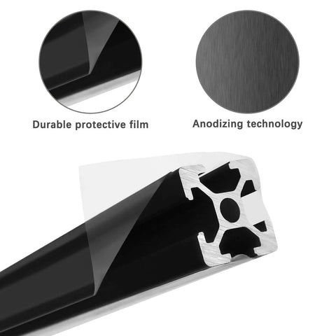 10 Pack T Slot 2020 Aluminum Extrusion 600mm European Standard Black Anodized Profile showing protective film and anodizing technology