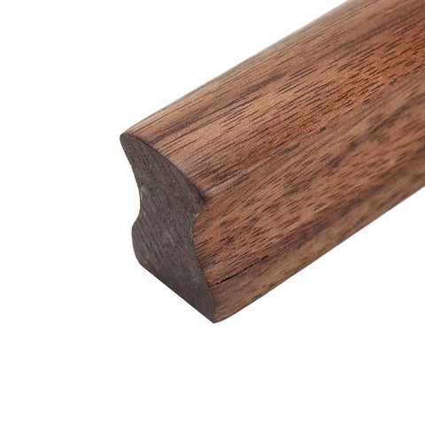 Close-up of Walnut Wood Cabinet Pull Handles Set of 6, 230mm Long With 192mm Hole Centers, 18mm Wide, Smooth Burr Free edges.