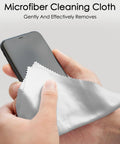 Microfiber cleaning cloth for glasses and screens, 7x6 inches, white; hand wiping smartphone screen