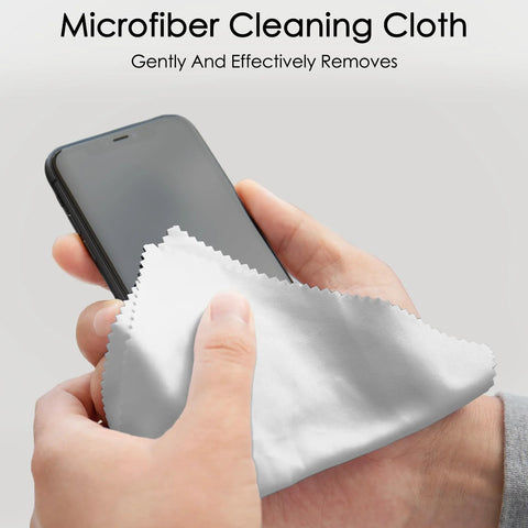 Microfiber cleaning cloth for glasses and screens, 7x6 inches, white; hand wiping smartphone screen
