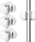 Three Pack Wall Mount Mop And Broom Holder Organizer With Self Adhesive Clips For Bathroom Kitchen Garage Garden Made Of ABS Plastic Sturdy Non Slip Hanger Rack showing two clips holding a pole