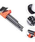 Pro 9Pc Ball End Hex Key Wrench Set With Long Arm Reach For Deep Torque Precision Mechanical Repair And Cool DIY Projects Plus Durable PVC Holder, 9-piece steel hex keys in orange PVC holder