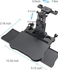 No Jiggle Rear Car Desk For Tesla Cybertruck heavy duty tray with dimensions, features dual shelves and cup holders, backseat use.
