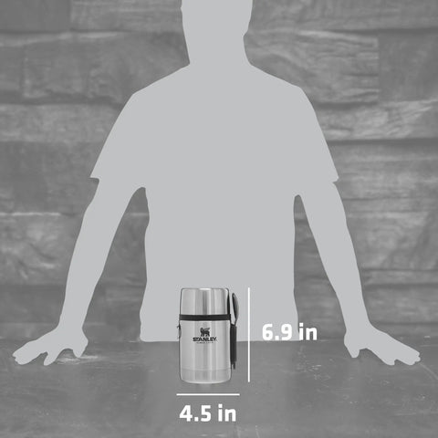 Classic Food Jar And Spork 18 Oz Vacuum Insulated Container With Wide Mouth Screw On Lid shown with spork on side
