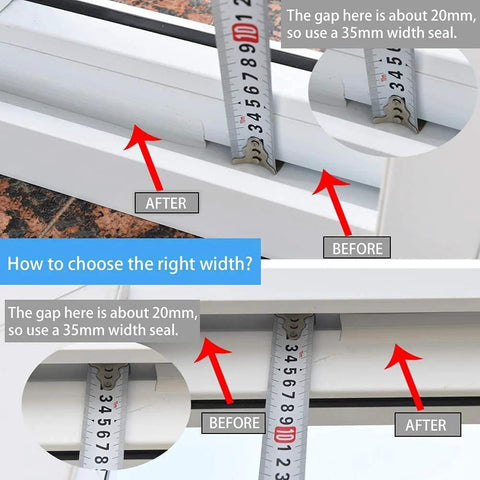 Installed TAROSE weather stripping seal, transparent 25mm wide silicone adhesive tape for doors and windows, 33 ft
