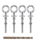 Workhorse Stainless Steel Eye Bolts 3/8-16 Threaded 4 Inch Shank, 5.6 Inch Total Length, 1 Inch Ring Eye, 200 Lbs WLL, Imperial, 4 Pack Includes Bonus Drill Bit