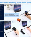 1D Finger Ring Barcode Scanner With Bluetooth And 2.4GHz Wireless And USB Wired Options in use for quick data recording