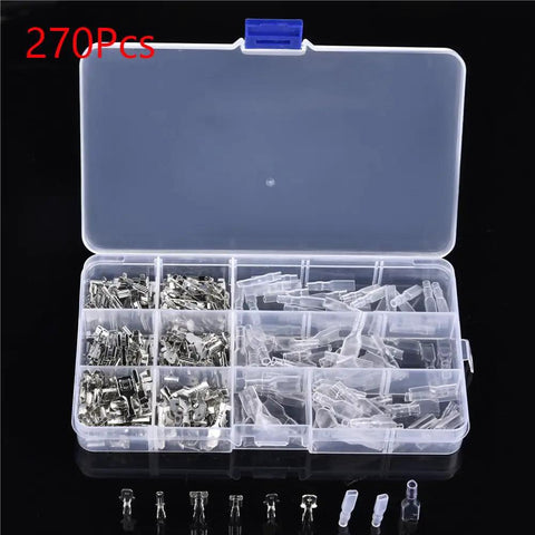 Rock Solid 270 Pcs Crimp Terminals Kit Silvery Male Female Wire Connectors With Insulating Sleeves Assortment Set For Fast Fixes And Durable Electric Work Every Guy Needs In His Garage, 270-piece case
