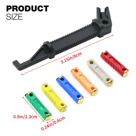 Heavy Duty 30 Piece Torpedo Fuse Assortment Kit For Classic Vintage Rides Featuring Slick GBC Bullet Design With Neat Storage Tray and Quick Swap Setup For Any Daily Driver Or Custom Whip, showing fuse sizes and extractor tool.