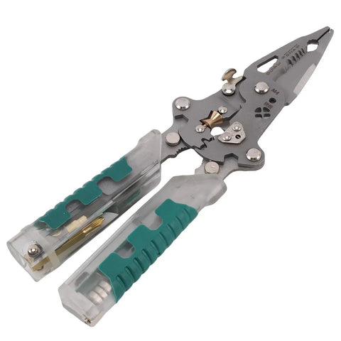 Bewinner 20 In 1 Wire Stripper Pliers With Voltage Detection, Folding Crimping Tool For Awg 20-10, Industrial Grade Crv Steel showing grips.