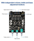 Top view of Beefy Bluetooth Five Point Zero Stereo Amplifier Board With Two Channel 100 Watts Per Channel 200 Watts Total Treble And Bass Control AUX Input And App Control For Home Speaker Setup showing inputs and controls.