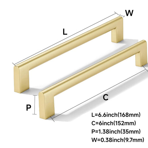Heavy Hitter Brushed Gold Cabinet Pulls 10 Pack Solid Drawer Hardware 6 Inch Hole Center No Sweat Install Top Shelf Quality dimensions.