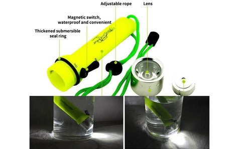 Underwater Dive Light 180LM LED Flashlight for Scuba, Snorkeling, outdoor adventures waterproof impact resistant shown in use