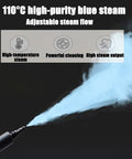 Image of blue steam being released from nozzle, illustrating high temperature and adjustable flow of upgraded 3000W handheld steam cleaner.